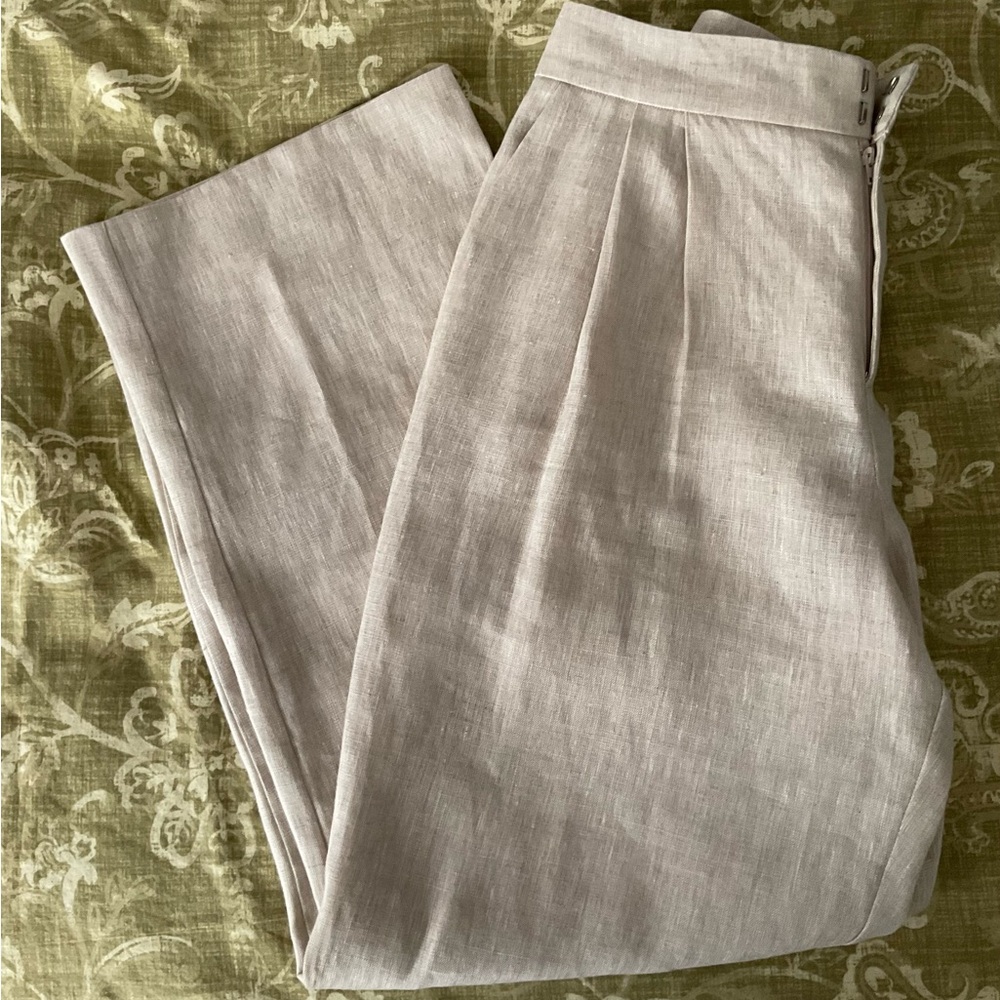 WAYF NWOT Women’s Linen Pleated Pants in Light Beige/Natural Pockets Size 8